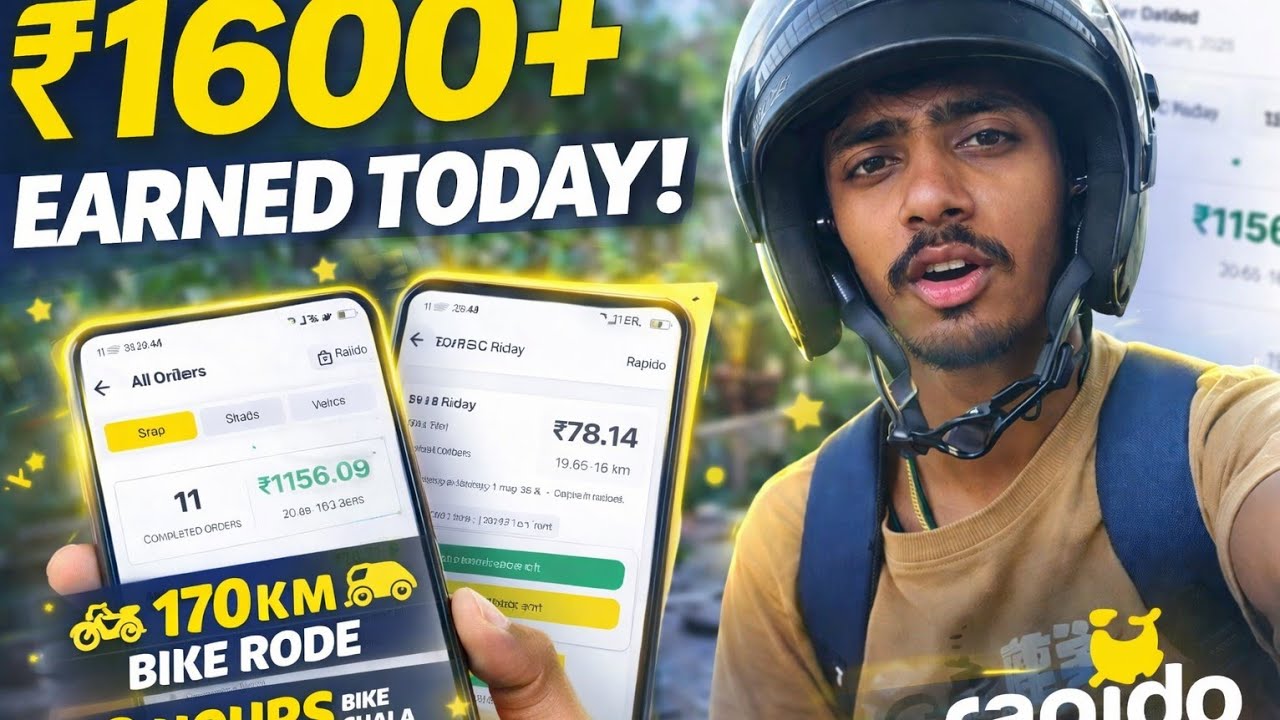 1600+ earning 💵🤑 only  7 hour bike ride krke 👍👍 rapido earning 💵🤑 uber driver 💰🤑#rapidobiketaxijob 