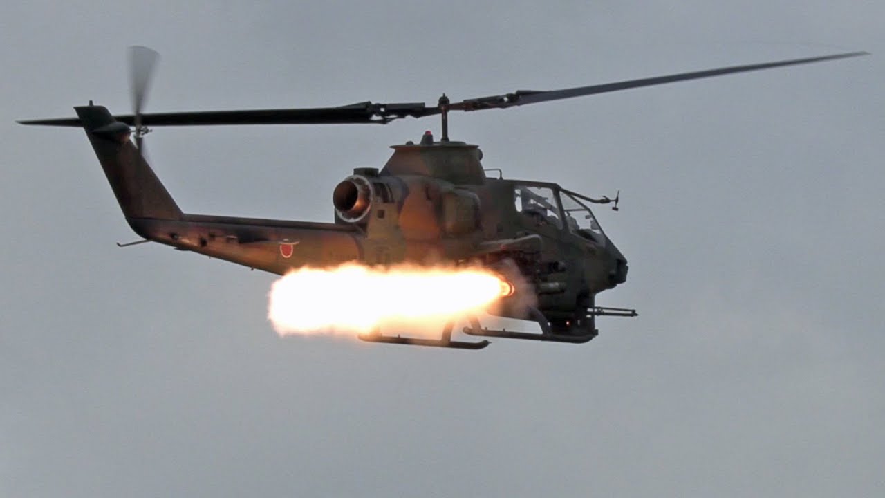 Japan's Army AH-1S Cobra Attack Helicopter BGM-71 TOW Anti-Tank Missile Live-Fire 3000m range JGSDF