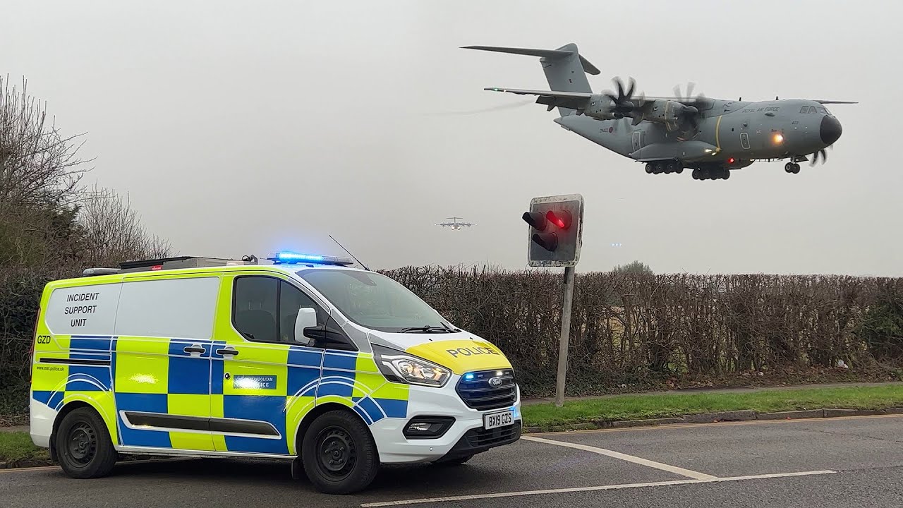 Police roadblock for large aircraft landing