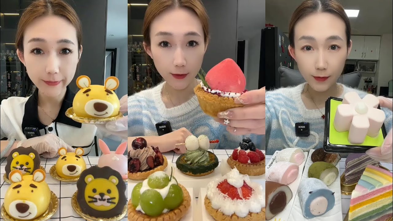 ASMR 🌈 Rainbow Cake,Mousse Cake,Fruit Tart,Mini Mochi Dessert| Soft & Satisfying Eating Sounds #asmr