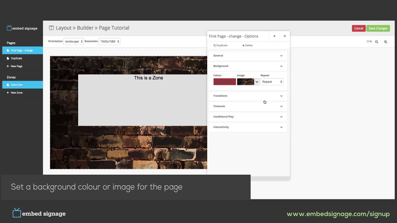 embedsignage.com Tutorial: Overview of Layout Pages