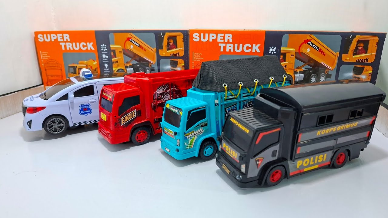 Unboxing Mobil Polisi, Truk Oleng, Robot Gorila, Robot Bebek Joget, Kereta Api Uap || ASMR 