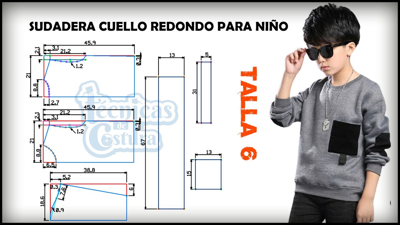 SUDADERA CUELLO REDONDO PARA NIÑO TALLA 6  | técnicas de costura |