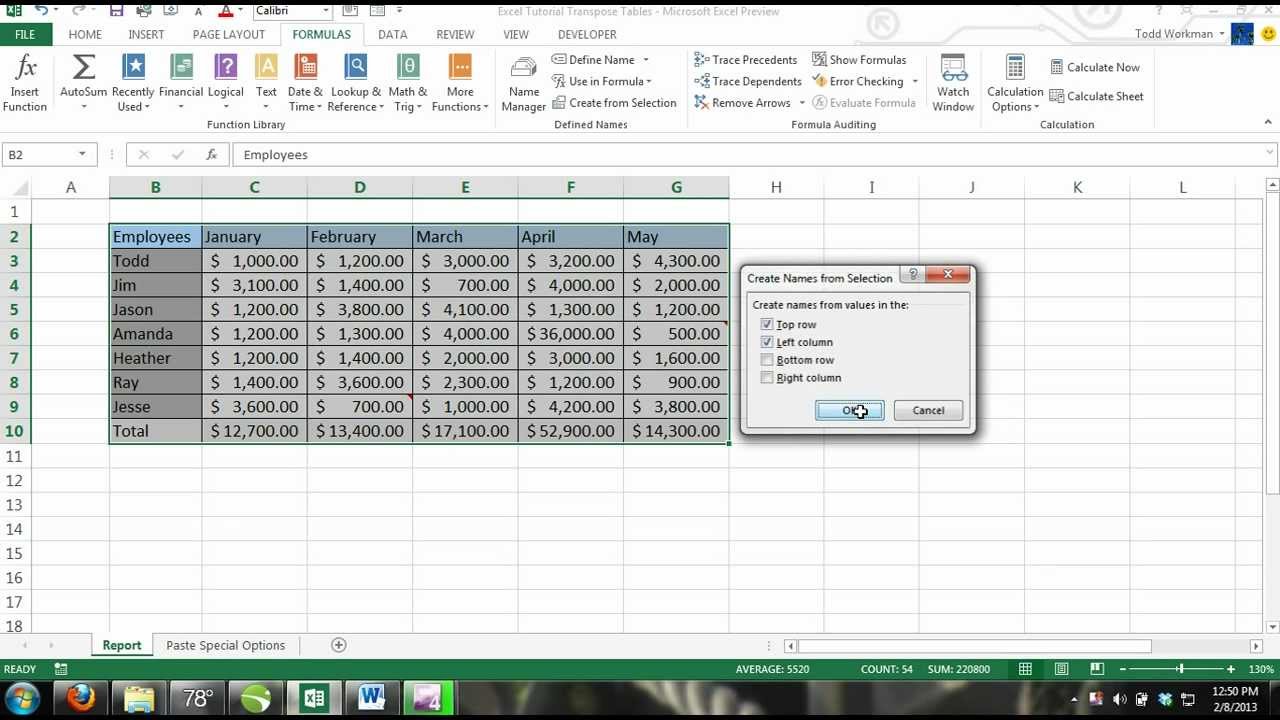 Excel 2013 Tutorial For Noobs Part 30: How to Name Cells With Create From Selection & Name Manager