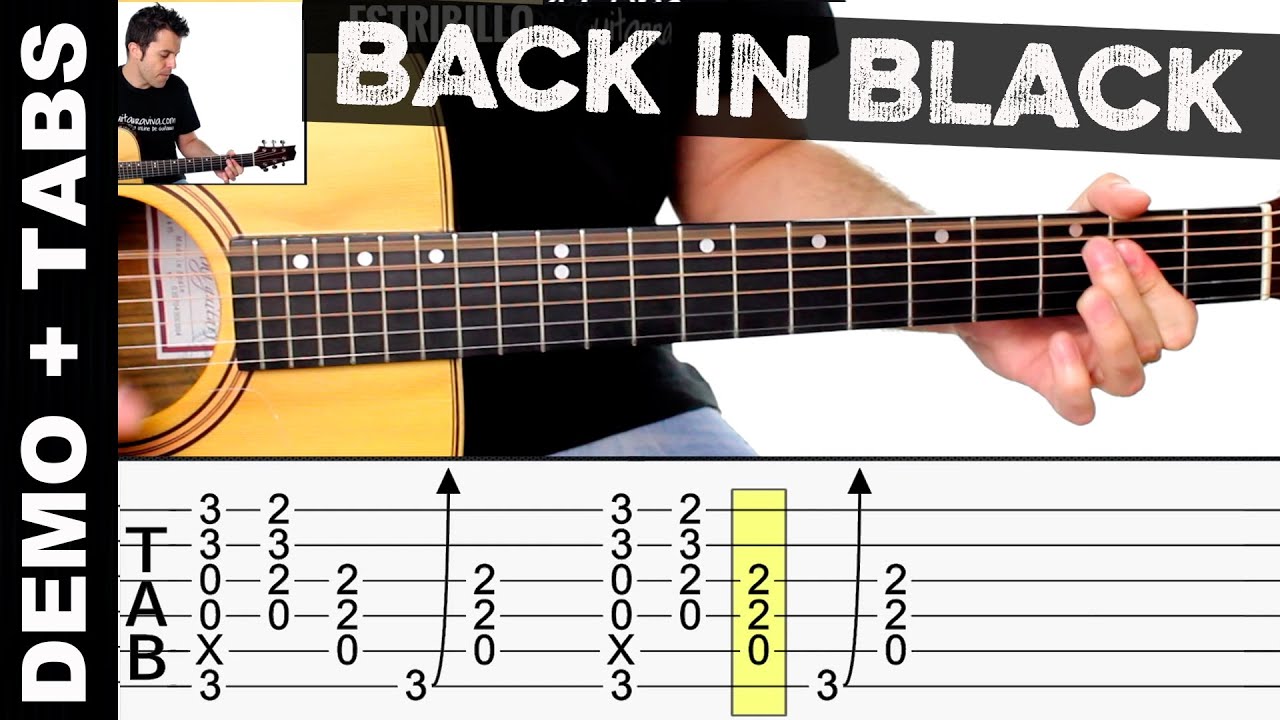 como tocar  BACK IN BLACK ACDC guitarra acústica TABS Y DEMO