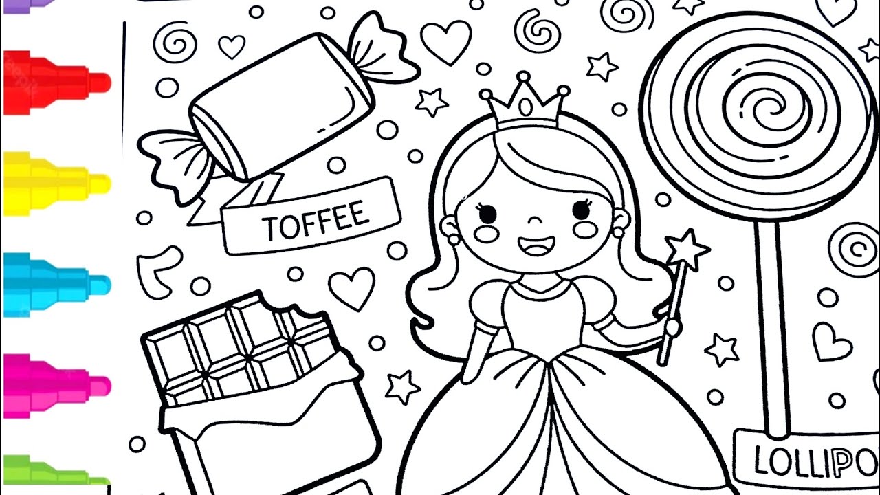 Cute Princess Candy Coloring 🍭 | Learn Colors with Toffee & Lollipop 👑 | Kids Coloring Fun