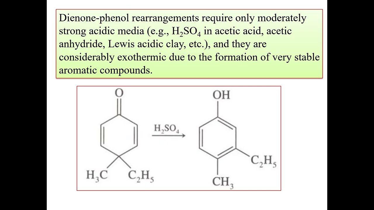 Reactions of Carbocation involving intermediate in Dienone-phenol Rearrangement with mechanism