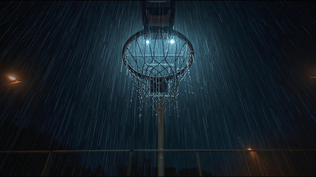 Rainy Ambience Basketball Outdoor Court at Night (4K) | After The Whistle