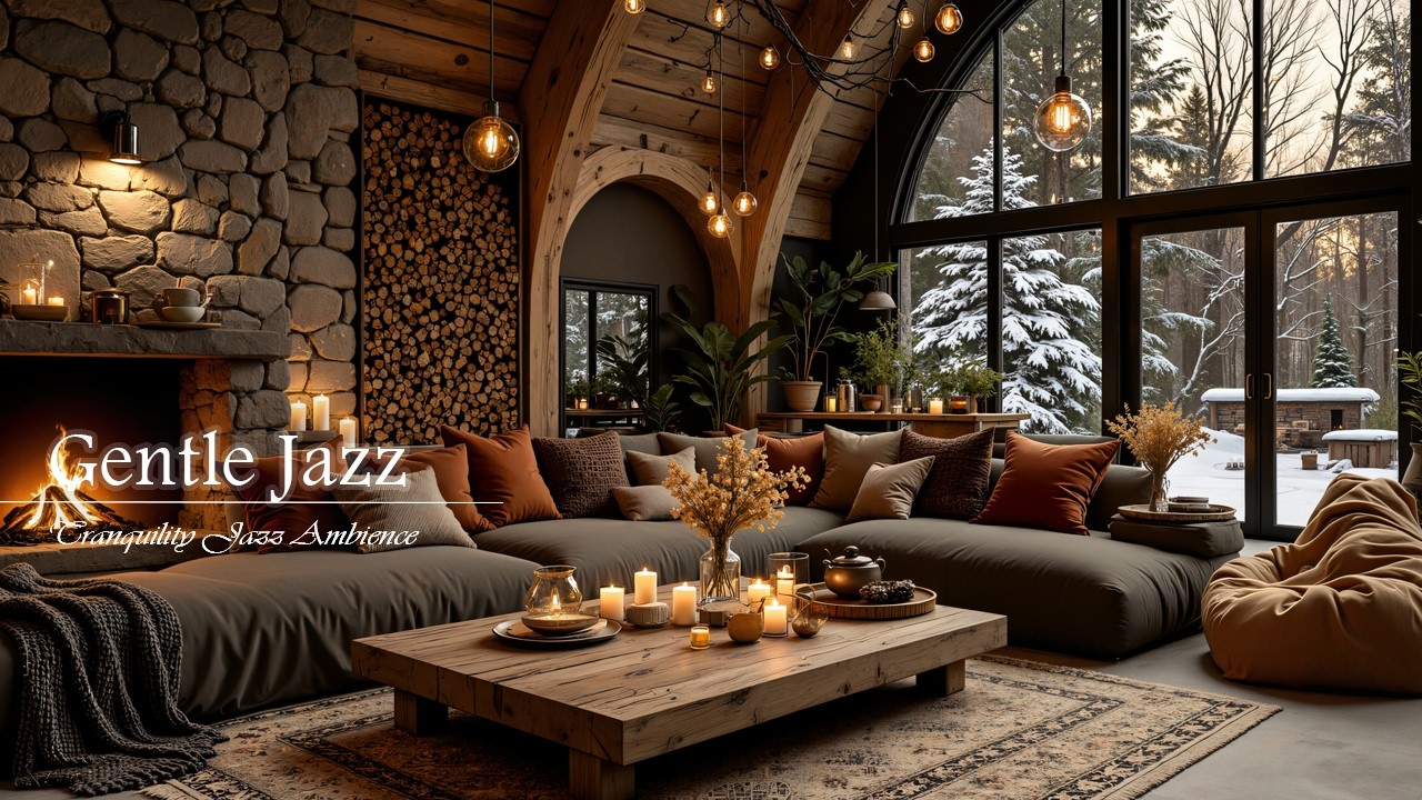 Cozy Winter Living Room With Smooth Jazz | Gentle Jazz Background Music & Fireplace Sound for Relax