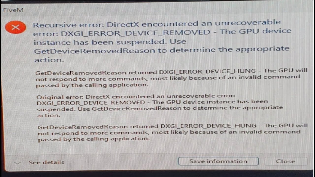 Sửa Lỗi FiveM Direct DXGI ERROR DEVICE  REMOVED GPU Trong Game