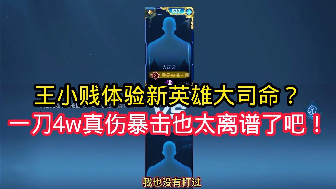 王小贱：王小贱体验新英雄大司命？一刀4w真伤暴击也太离谱了吧！【王者荣耀】