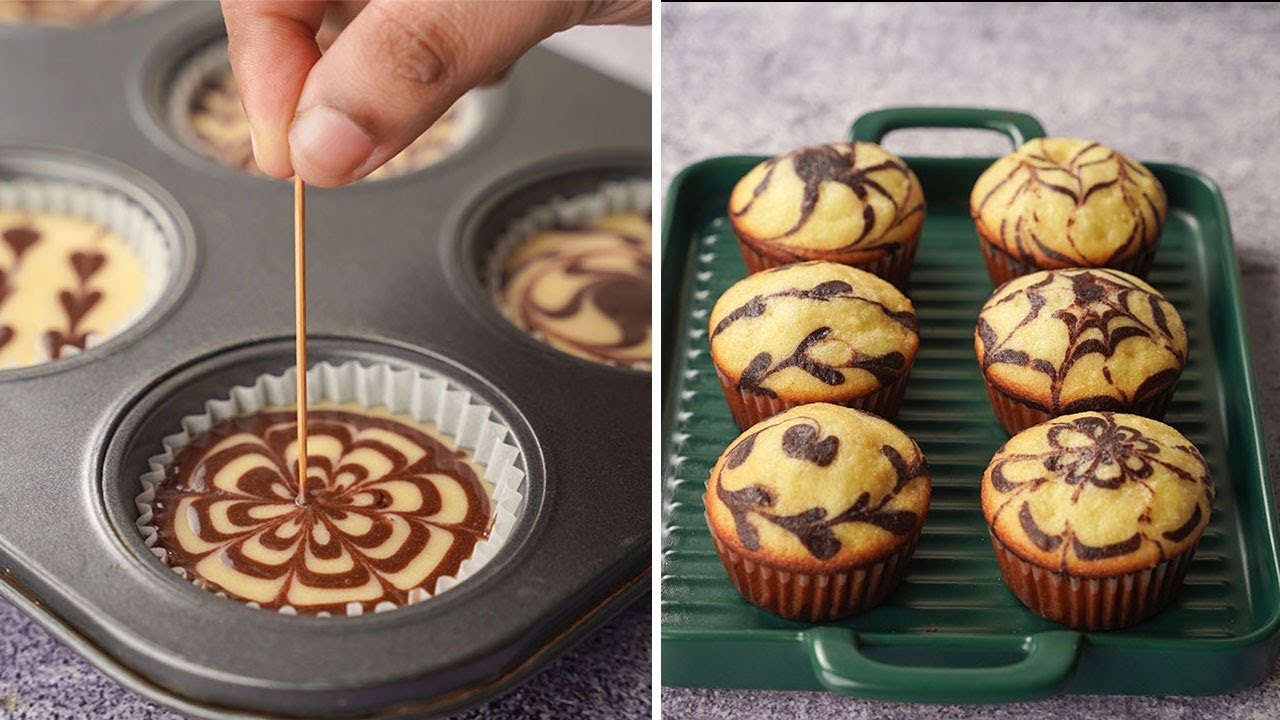 Chocolate Swirl Cup Cake Recipe | Soft Spongy Marble Cup Cake Recipe | Yummy