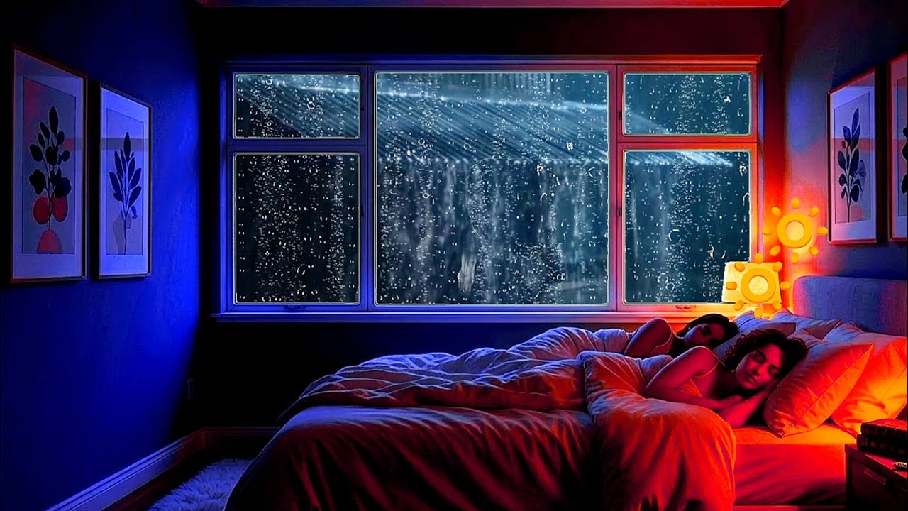 Rain Sounds in a Dark Bedroom (No Ads) Relaxing Rain Ambience for Deep Sleep at Night 