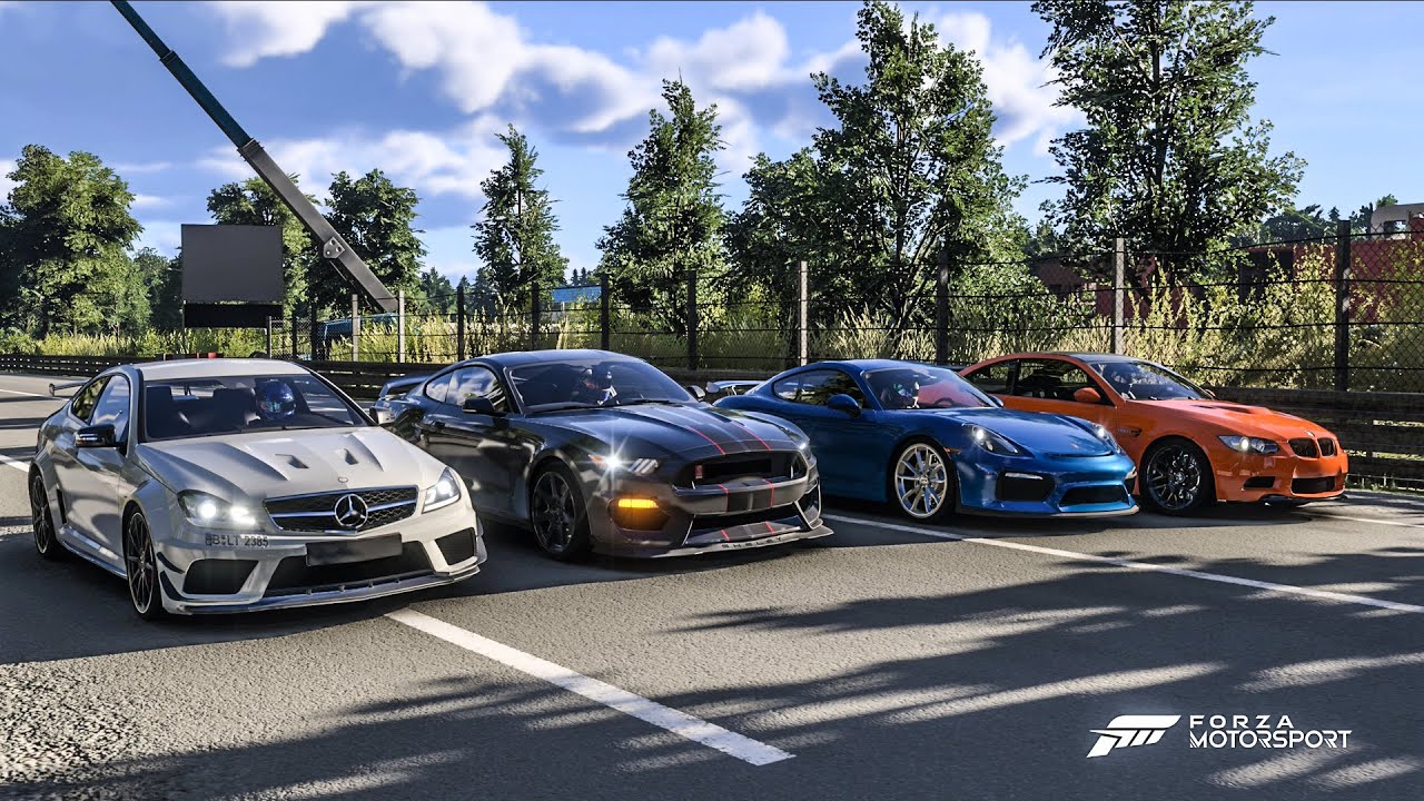 Forza Motorsport Drag race: Mercedes C63 AMG vs Shelby GT350R vs Porsche Cayman GT4 vs BMW M3 GTS