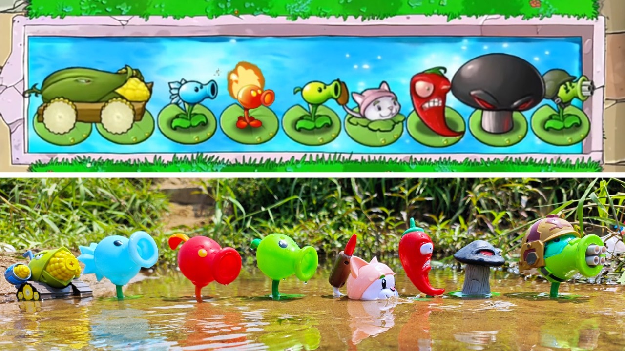 PLANTS VS ZOMBIES:TOY PLANTS VS GAME PLANTS SWIMMING POOL BATTLE.