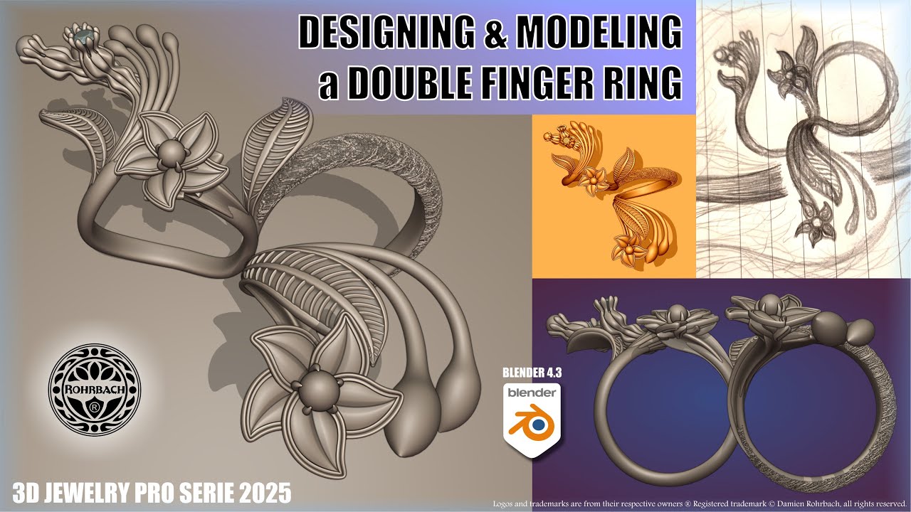 Double Finger Ring 3D JEWELRY DESIGN & MODELING in BLENDER 4.3