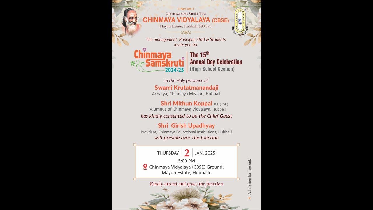 Chinmaya Samskruti Annual Day 2024-25 | High School Section 6-10th CBSE | Live