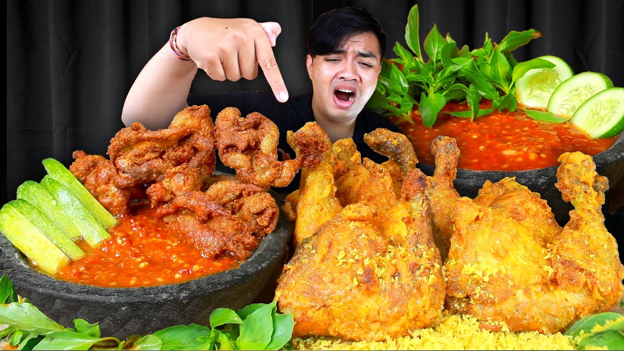 MUKBANG AYAM GORENG KREMES + KULIT AYAM CRISPY COCOL SAMBAL COBEK SETAN