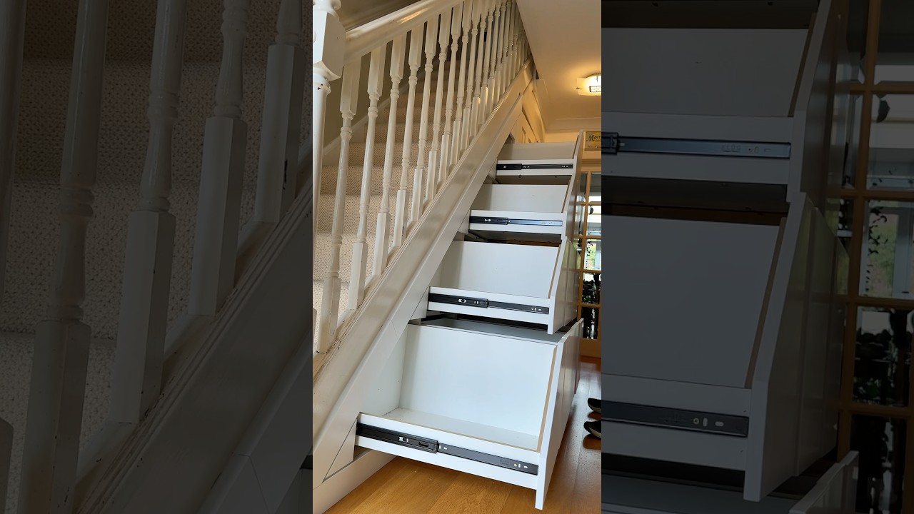 10 drawer under stair storage install #home #storagesolutions #asmr #diy #satisfying #shorts #new