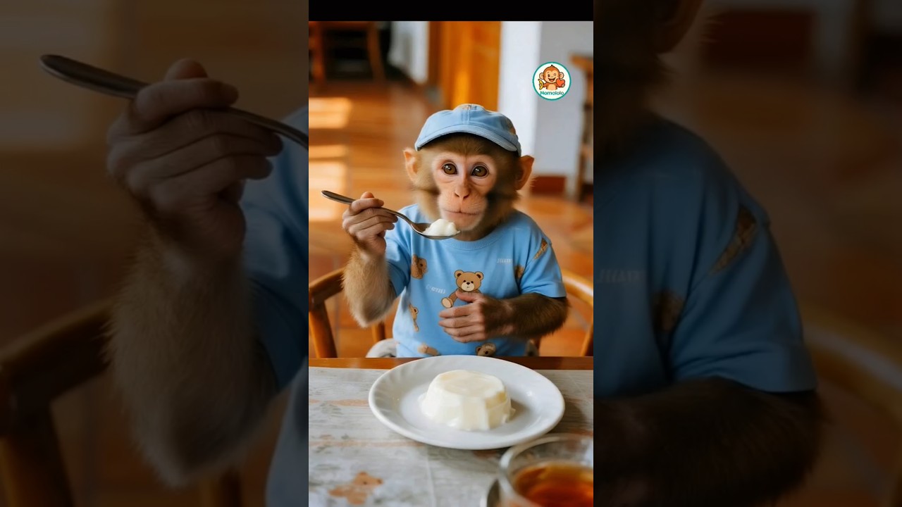 Monkey loves eating Italian Panna Cotta - La scimmia mangia la Panna Cotta 🇮🇹🍮🐵