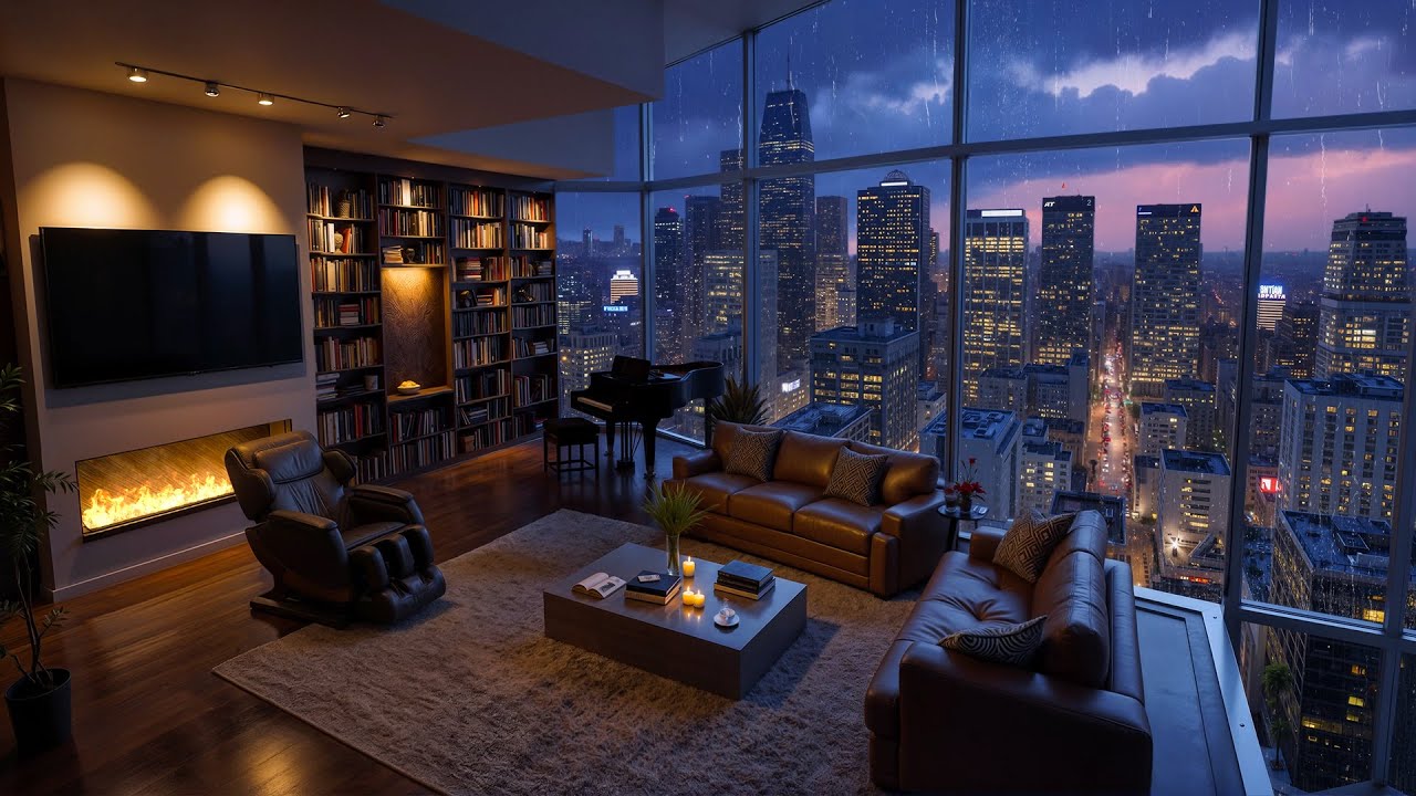 Luxury Apartment Jazz | 3 Hours of Smooth Jazz Instrumental Music & Gentle Rain Sounds For Sleeping