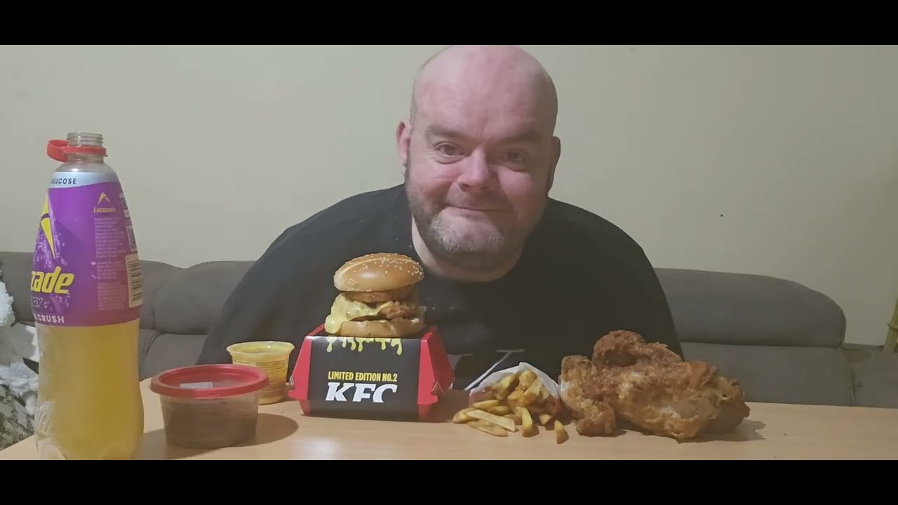 kfc fried chicken trying the new cheesy melt burger uk mukbang
