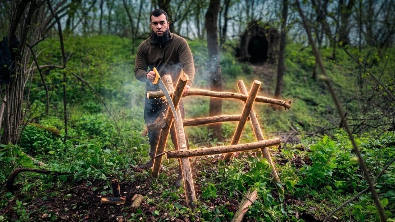 Изготовление простых и прочных козлов в лесу | Бушкрафт деревообработка