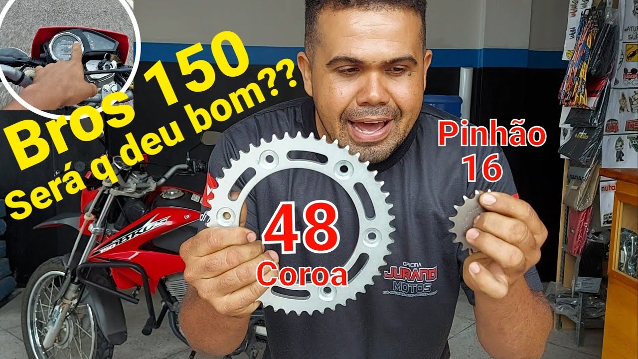 Coloquei pinhão 16 coroa 48 na bros 150 será q deu bom? Teste Real kit transmissão bris160