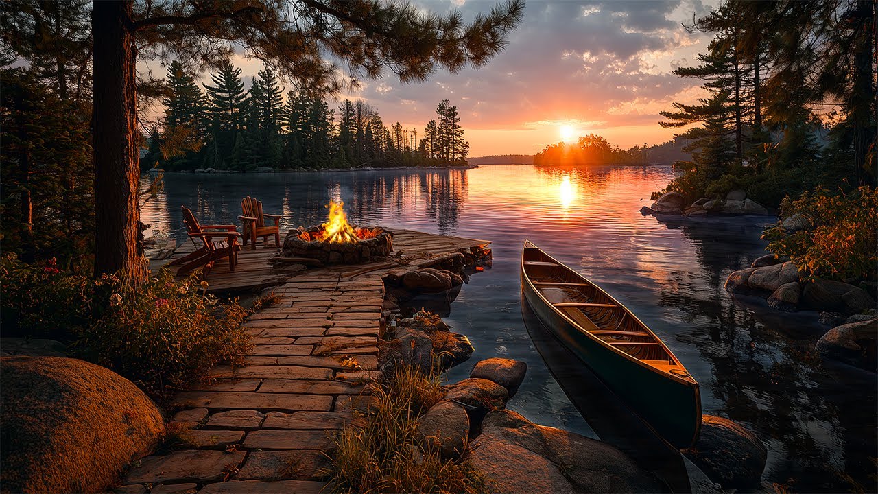 Lakefront Campfire Ambience | Loons, Crickets & Water Sounds for Deep Sleep & Calm Relaxation [4K]