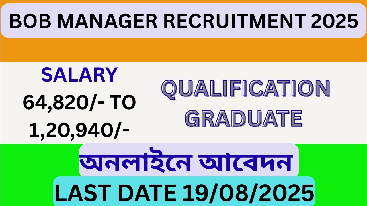 BOB MANAGER RECRUITMENT 2025 । N VARIETIES ।