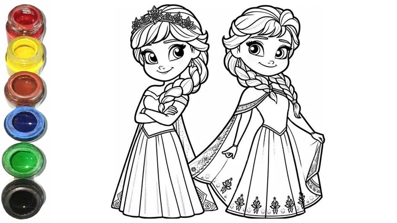 How To Draw Anna And Elsa Drawing, Panting And Coloring For Kids And Toddlers | let's Draw Together