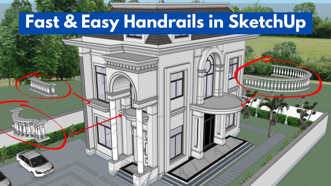 Create Balcony Railings Quickly With This AMAZING Technique | Sketchup | handrails | Nice Tower