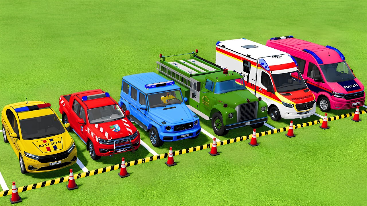 TRANSPORTING POLICE CARS, FIRE DEPARTMENT, AMBULANCE VEHICLES WITH MAN TRUCKS ! Farming Simulator 25