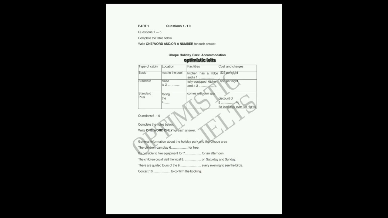 Recent IELTS Listening Test 2025 | Ohope Holiday Park: Accommodation