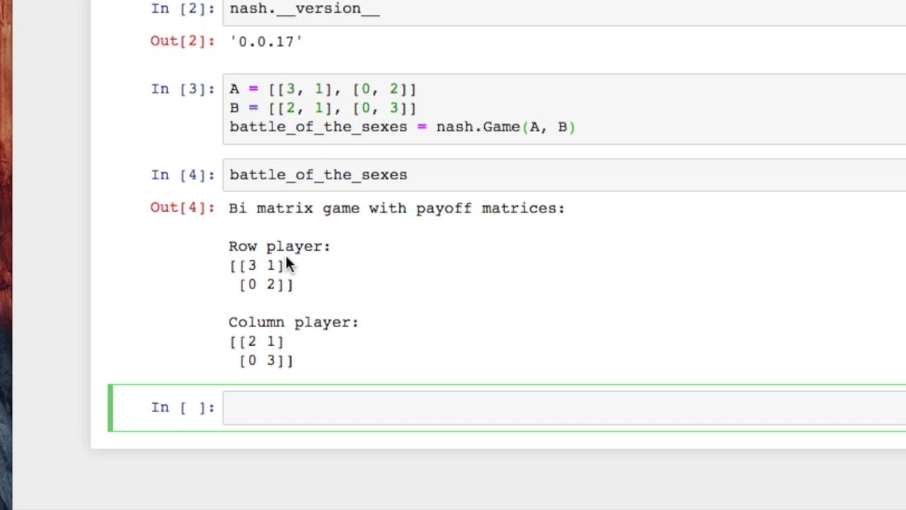01 Representing games using Nashpy