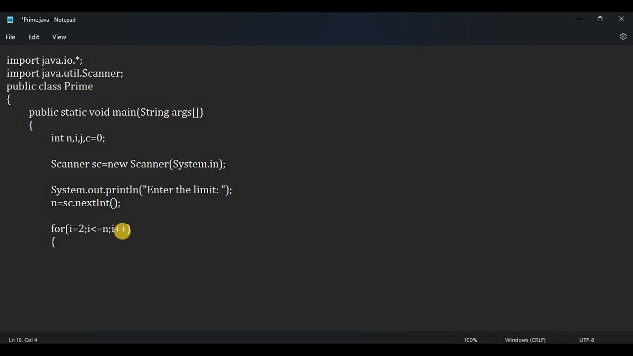 JAVA | Program to generate prime numbers.