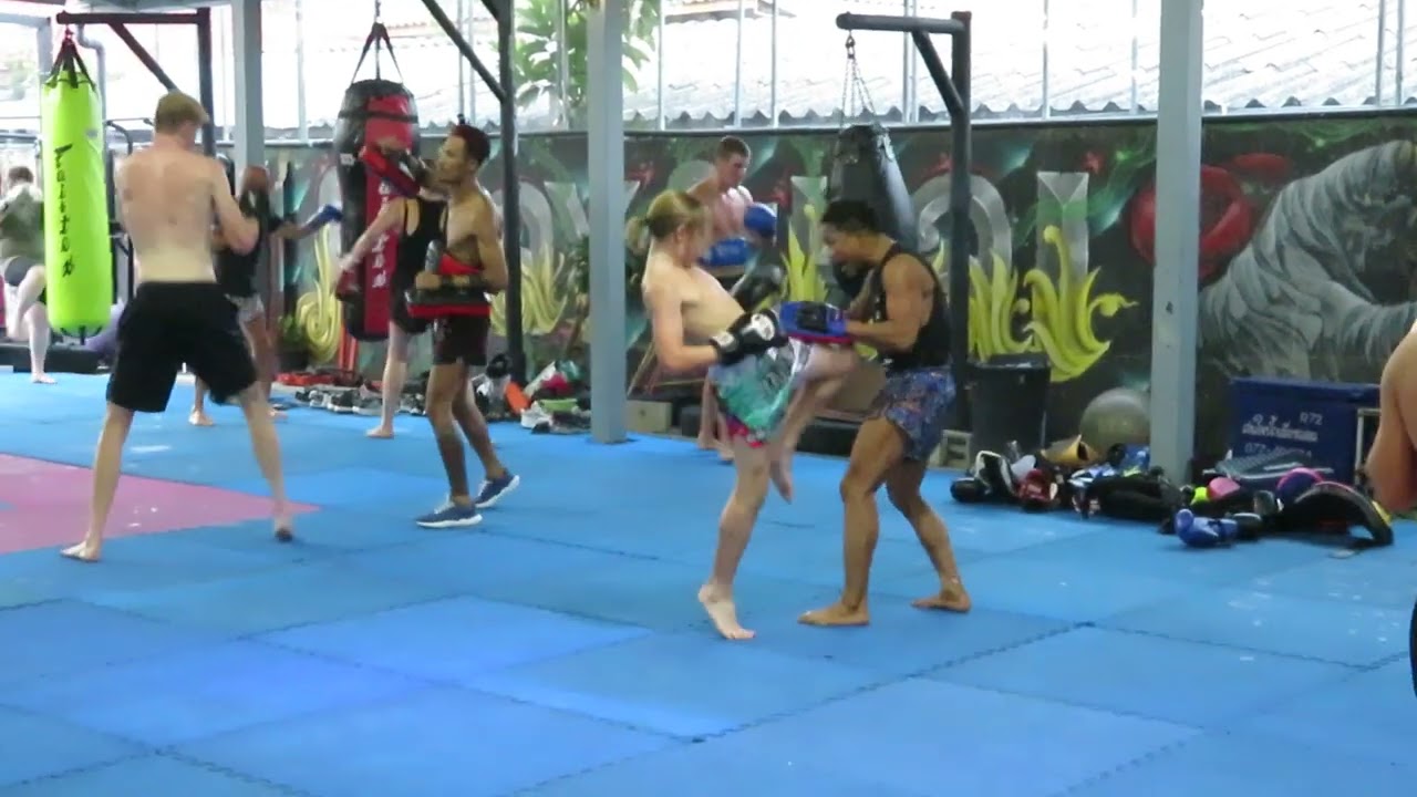 Muay Thai training for the kid on the eve of Songkran in Koh Samui, Thailand.