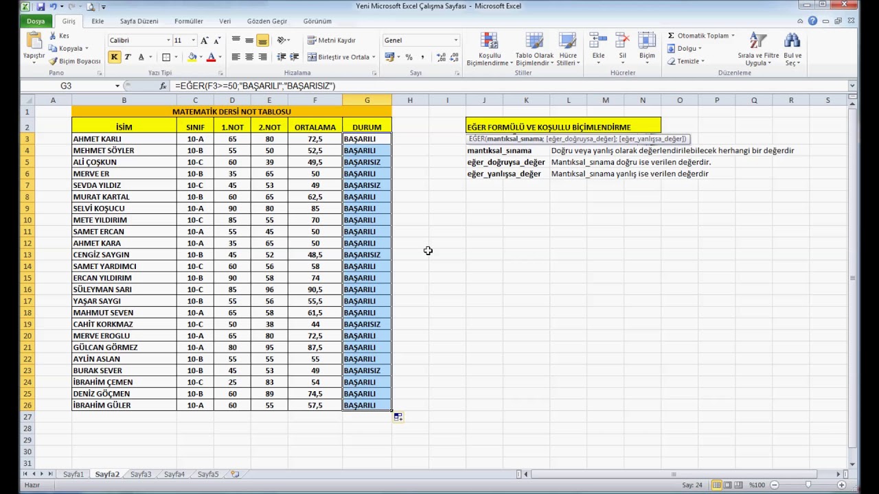 Office Excel Eğer Formülü , Excel Ortalama ve Koşullu Biçimlendirme Özelliği Nasıl Kullanılır