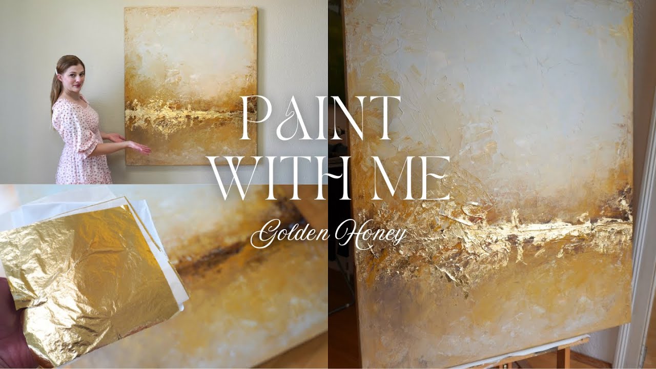 Golden Honey 🍯✨ Abstraktes, herbstliches Bild mit Blattgold, moderne DIY Kunst, Malerei für Anfänger