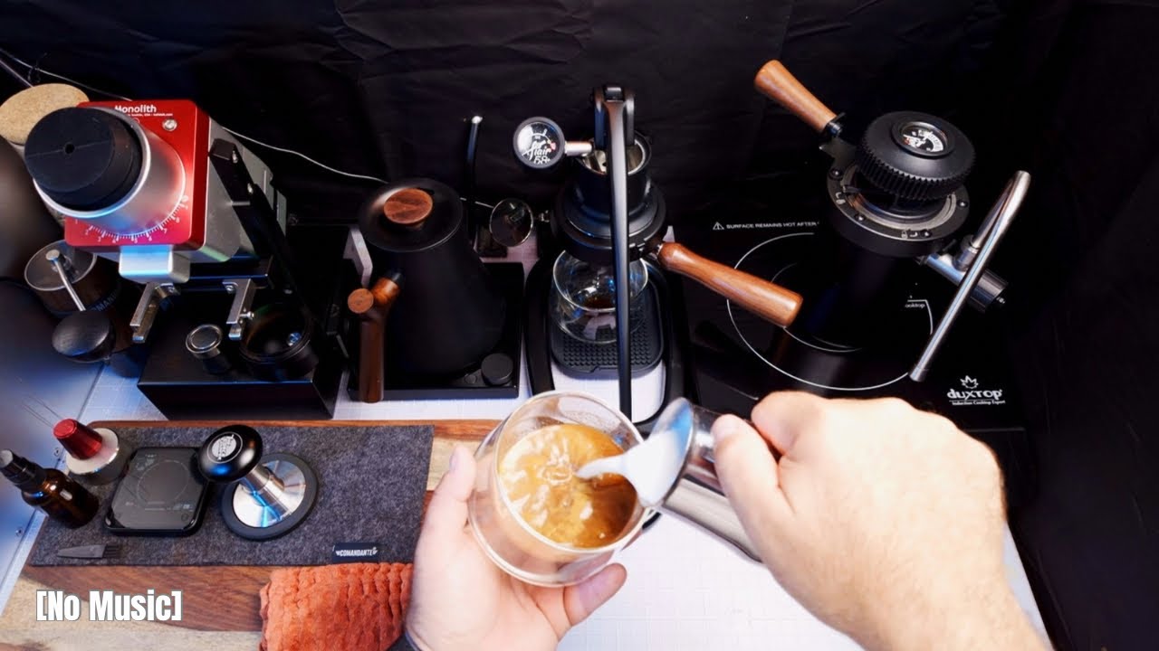 [No Music] Making an Espresso Latte with the Flair 58 Plus 2 & Flair Wizard