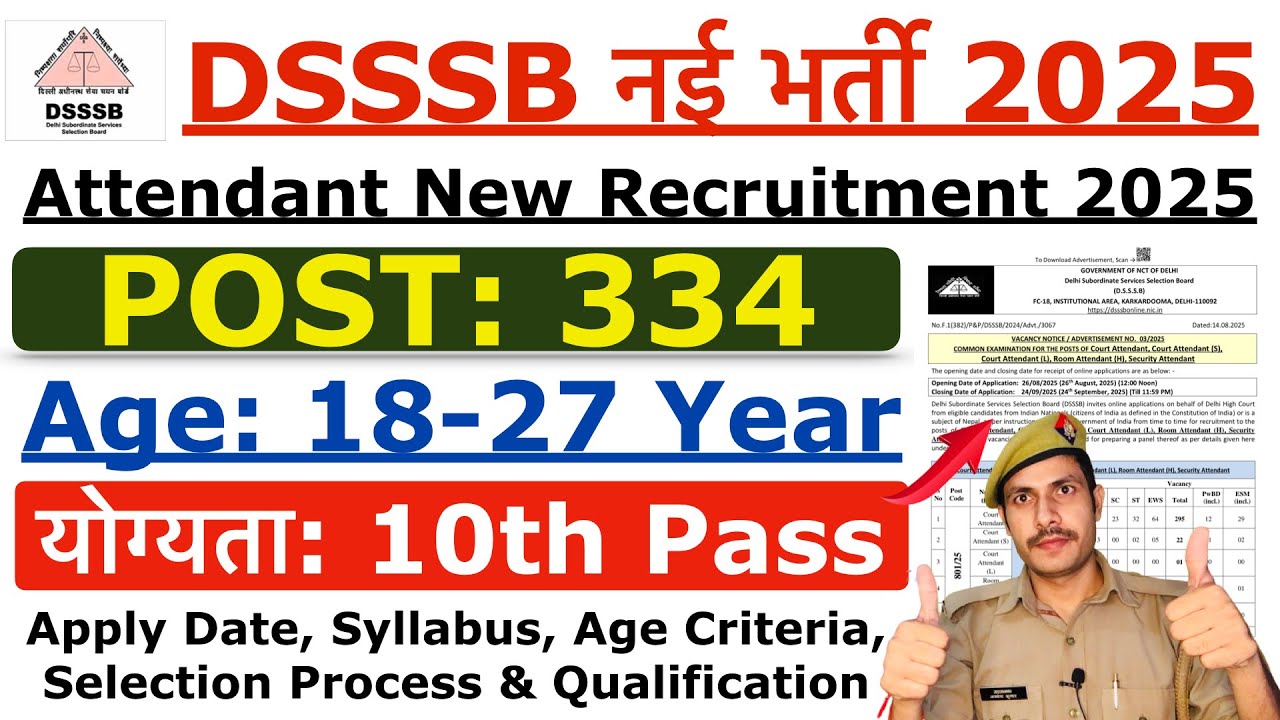 DSSSB Attendant Recruitment 2025 | DSSSB Attendant New Vacancy 2025 | Age, Qualification & Syllabus