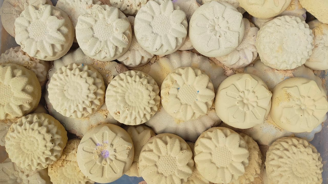 butter soft white cement slabs + yellow flowers crumble ASMR