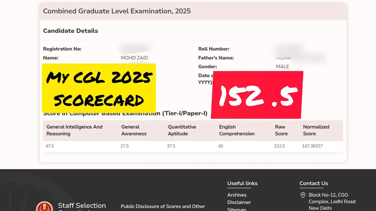 My SSC CGL 2025 Scorecard released (No Voice) || Tier-II (Mains) paper on 18th January, 2026