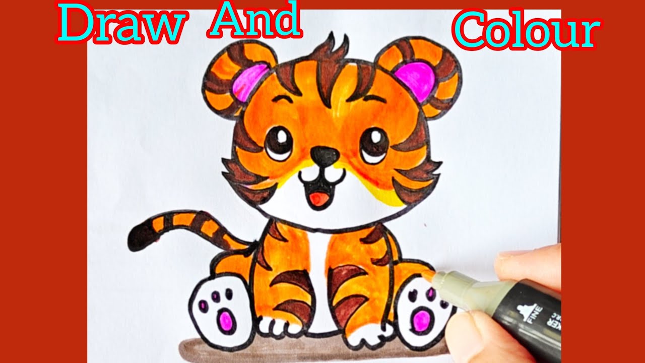 How To Draw A Cute Baby Tiger 🐯 | Easy Step-by-Step Drawing, Painting & Coloring For Kids