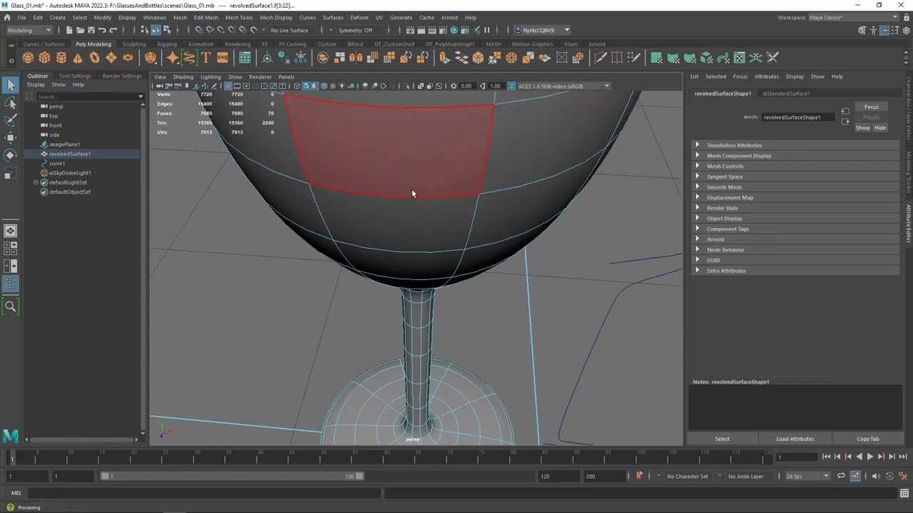 Maya: Spline Modeling a Glass 02