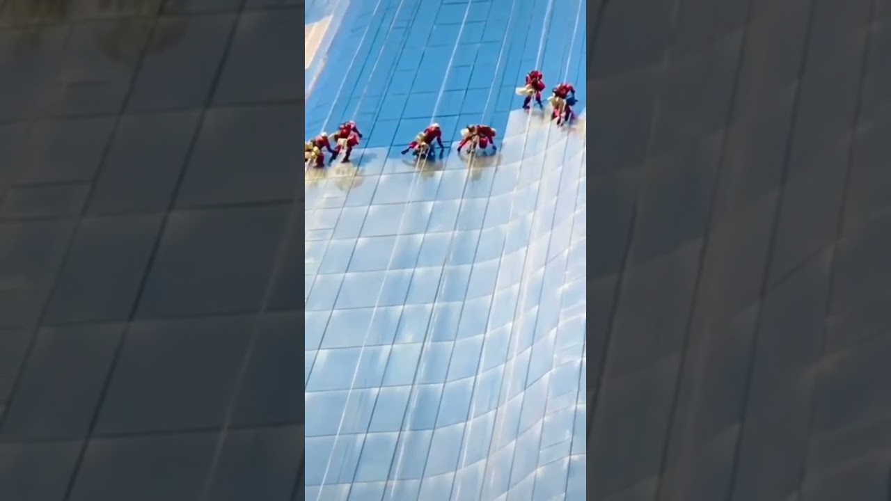Amazing window cleaning worker for high-rise building