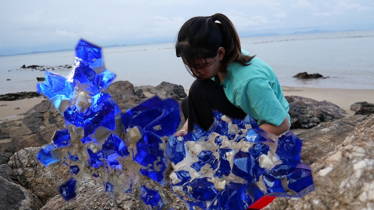 Diamonds and crystals in the valley. Rare blue agate.