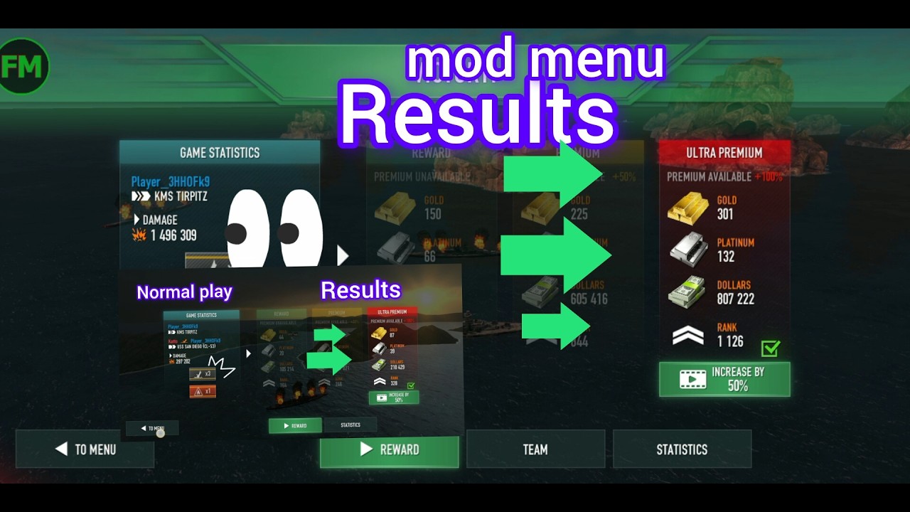 Tirpitz on fair play 😞😵but on mod menu 🔥👿😈battle of warships mod menu