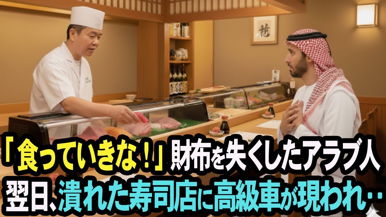 「食っていきな」明日、借金3000万で差し押さえられる寿司屋店主 → 無一文のアラブ人に無料で最高級寿司を振舞った結果【感動する話】