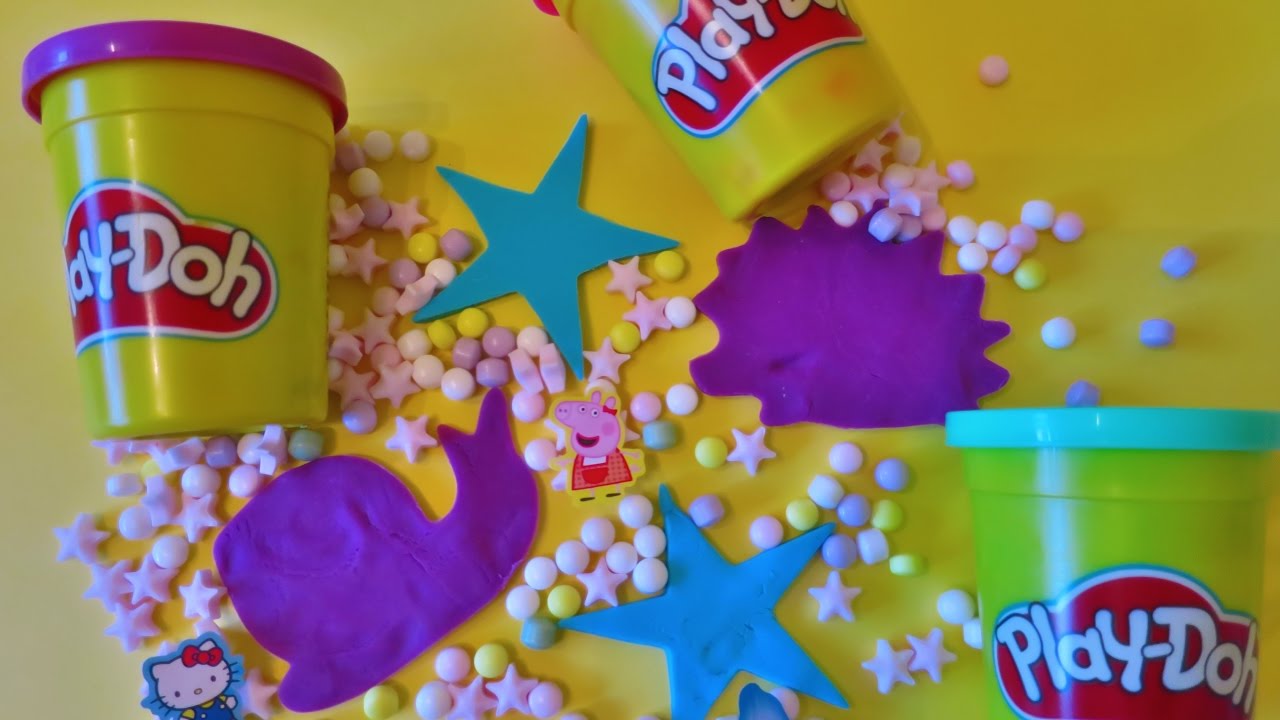 PLAY-DOH Fun Cut Outs!! PEPPA PIG & HELLO KITTY Stickers!!